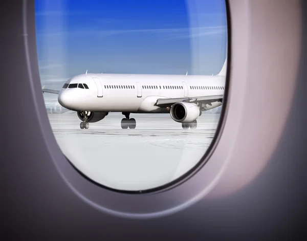 View of airport through window — Stock Photo, Image