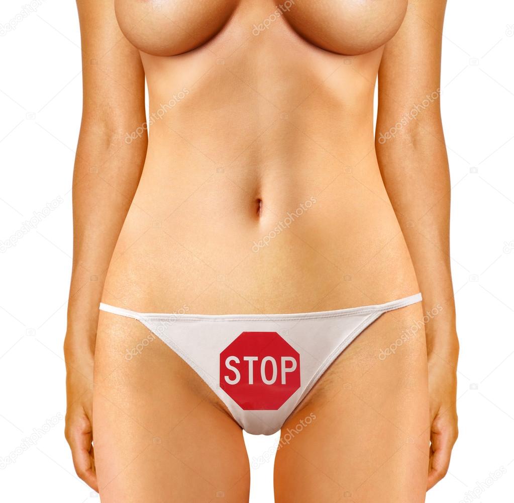 stop sign on female panties