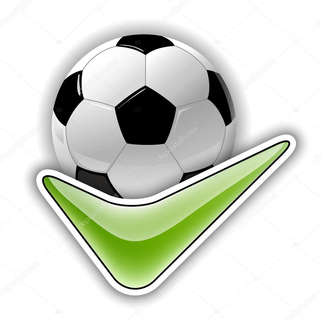 Soccer symbol. Football with green OK symbol.