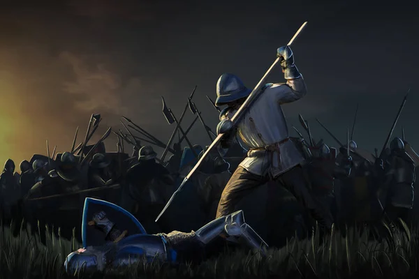 Medieval Battle Scene Illustration Digital Painting — стоковое фото