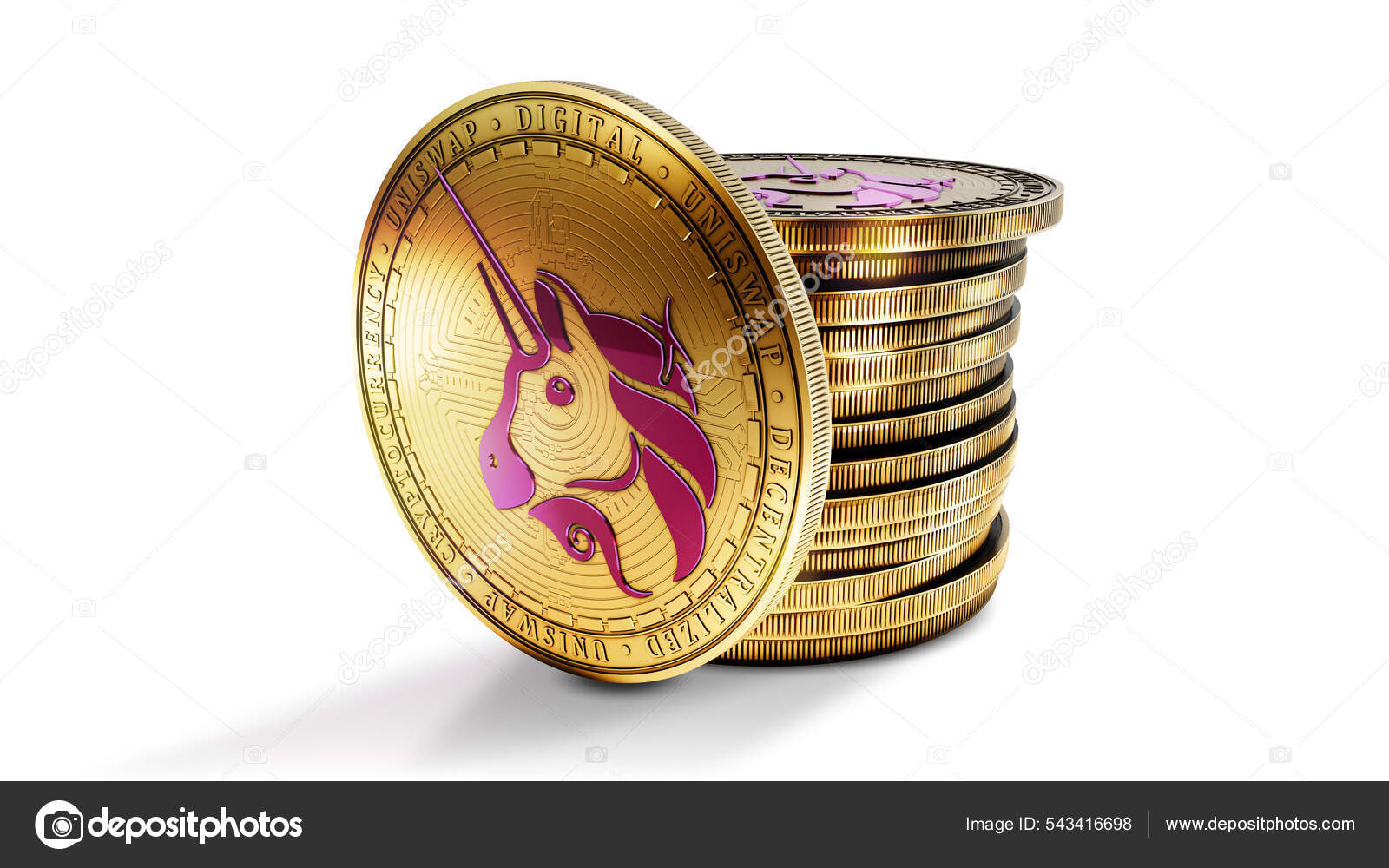 与一组独立在白色背景上的硬币组合在一起分散化数字加密货币符号3D插图——图库图片© vlastas #543416698