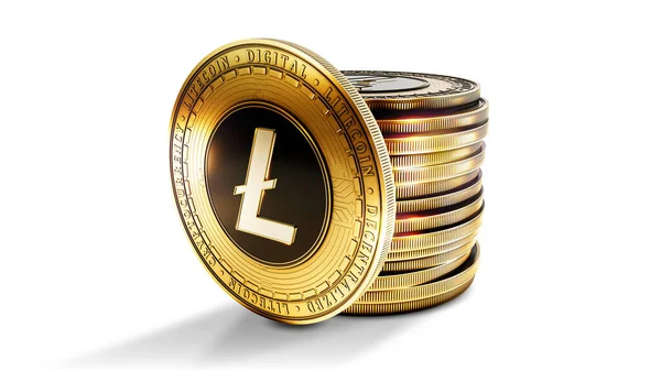 Litecoin Avec Groupe Pièces Isolées Sur Fond Blanc Symbole Crypto — Photo