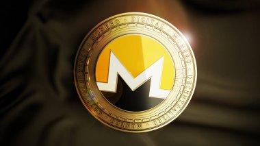 Koyu saten arka planda Monero madeni parası. Merkezi olmayan dijital kripto para birimi sembolü. 3B illüstrasyon.