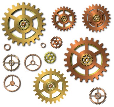 cogwheels vites beyaz zemin üzerine
