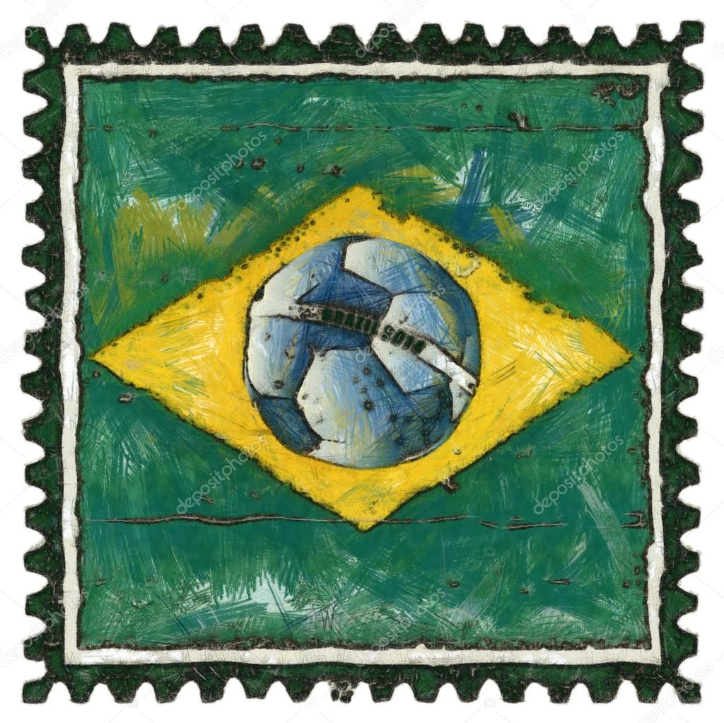 Brazilian flag with ball in grunge style