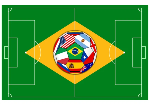 Campo de futebol com bola - Brasil 2014 — Vetor de Stock