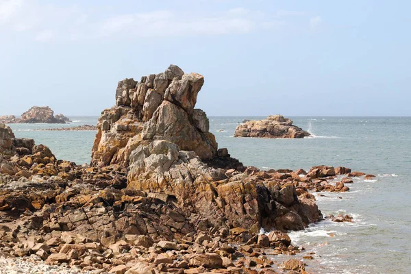 Βραχώδης Ακτή Της Βρετάνης Άποψη Σημείο Για Pink Granite Coast — Φωτογραφία Αρχείου