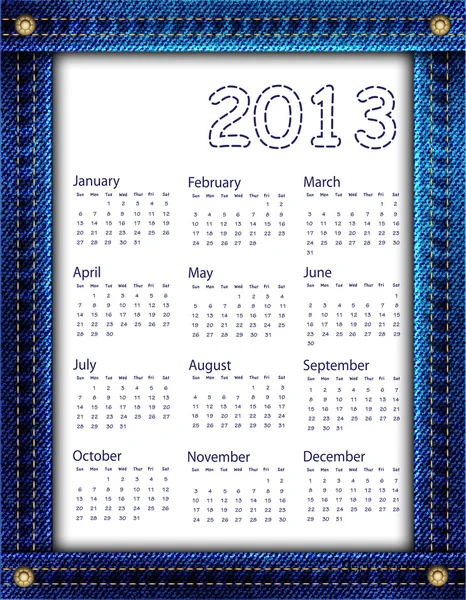 Calendario de denim azul 2013 — Vector de stock