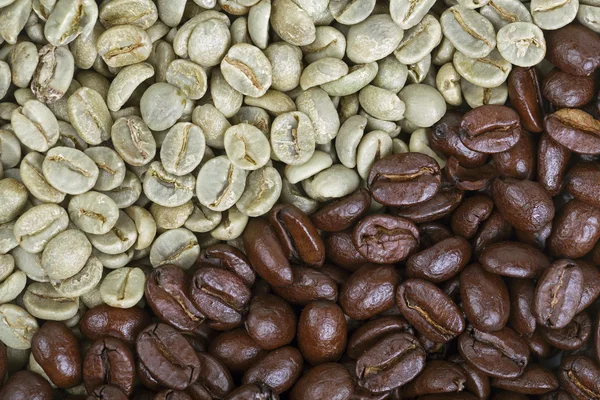 Roasted and unroasted coffee beans — Stock Photo, Image