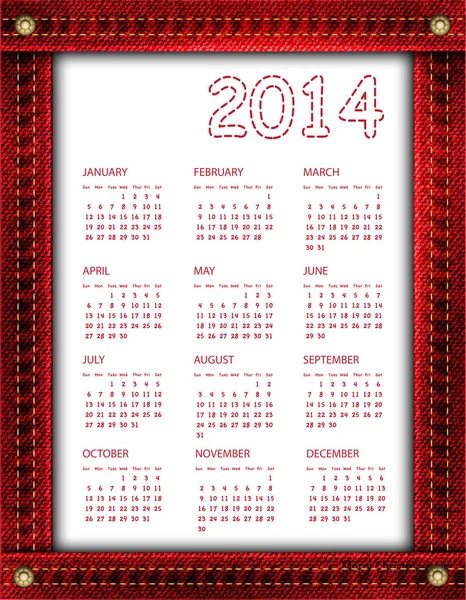 Rode denim kalender 2014 — Stockvector