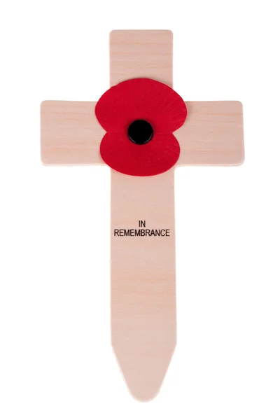 Remembrance day cross with poppy — Stock Photo, Image