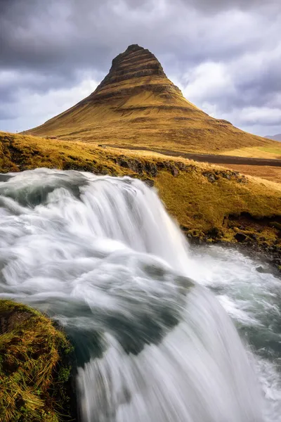 Kirkjufell Mountain Kirkjufellfoss Waterfall Snaefellsnes Peninsula Iceland Long Exposure Shot — Stock Photo, Image
