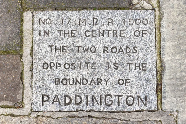 Old Granite Boundary Marker Paddington Borough London Stone Set Pavement — Stock Photo, Image