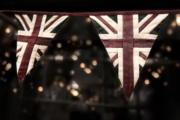 Faded Vintage Union Jack Bunting Com Fundo Bokeh Ideal Para — Fotografia de Stock