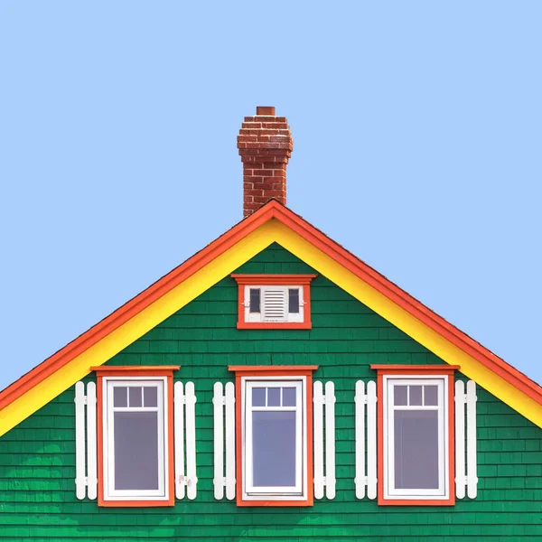Typical Brightly Painted Exterior Traditional Colourful Wooden House Iles Madeleine — Foto de Stock