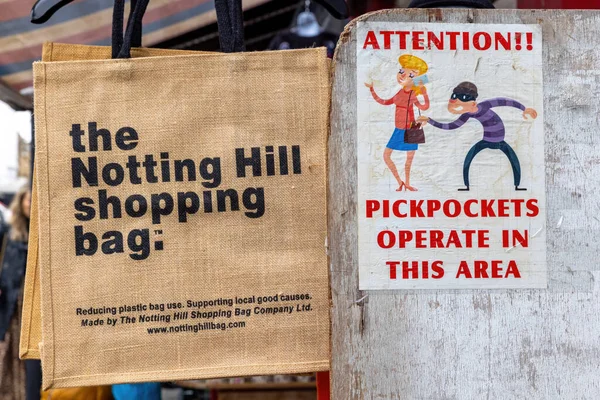 London March 2022 Reusable Plastic Free Shopping Bags Sale Portobello — 스톡 사진