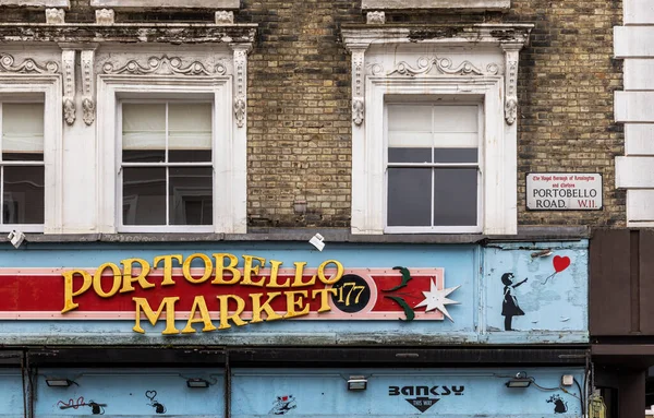 London March 2022 Portobello Road Market Street Sign Old Building — 图库照片