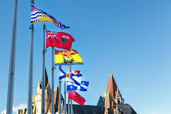 Bandeiras Provinciais Canadá Parliament Hill Ottawa Ontário Frente Para Trás — Fotografia de Stock