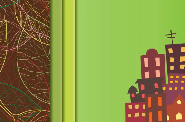 Tarjeta verde con edificios — Vector de stock