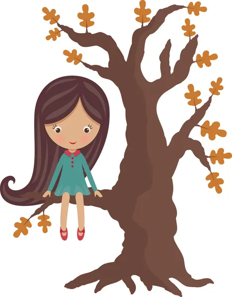 坐在一棵树上的小女孩 — 图库矢量图片