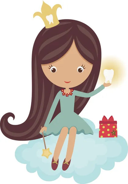 Cute little tooth fairy, sitting on a cloud — Stock Vector