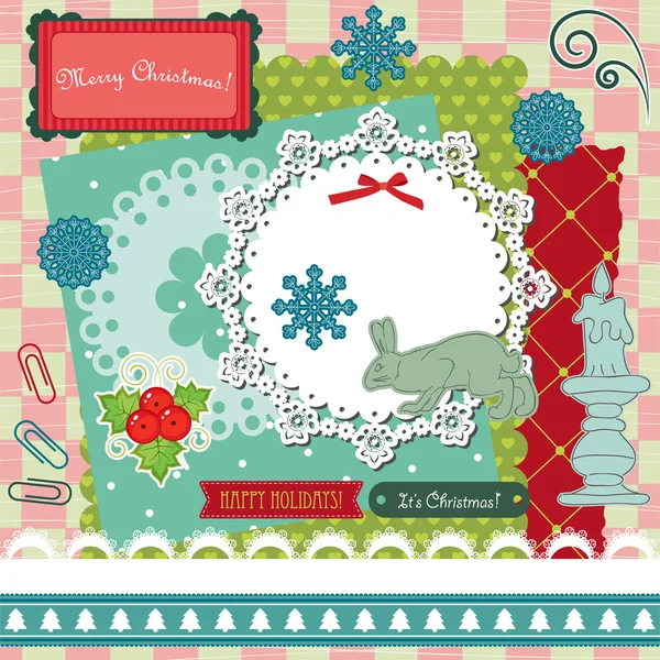 Retro Natale scrapbook modello . — Vettoriale Stock