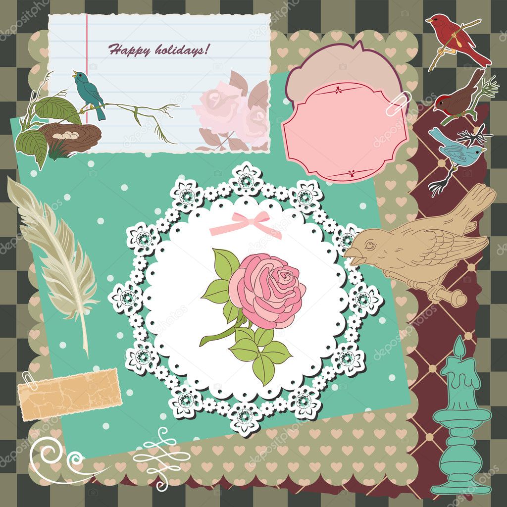 Vintage scrapbook template. Birds Stock Vector Image by ©Natalieart