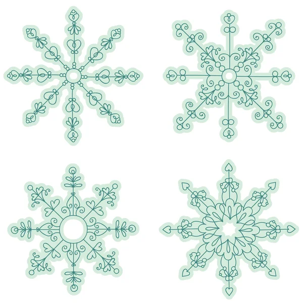 Conjunto de flocos de neve desenhados à mão — Vetor de Stock