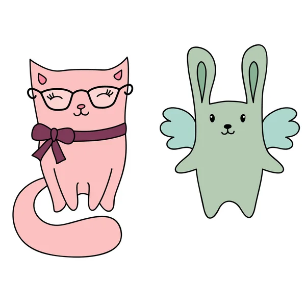 Gato y conejo — Vector de stock