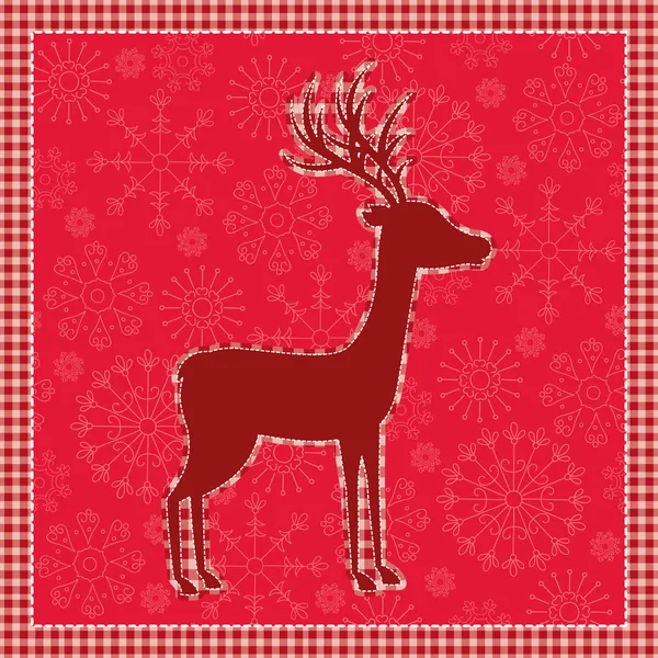Red vintage Christmas card with deer — Stock Vector