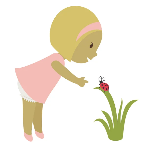 Petite fille regardant sur une coccinelle — Image vectorielle