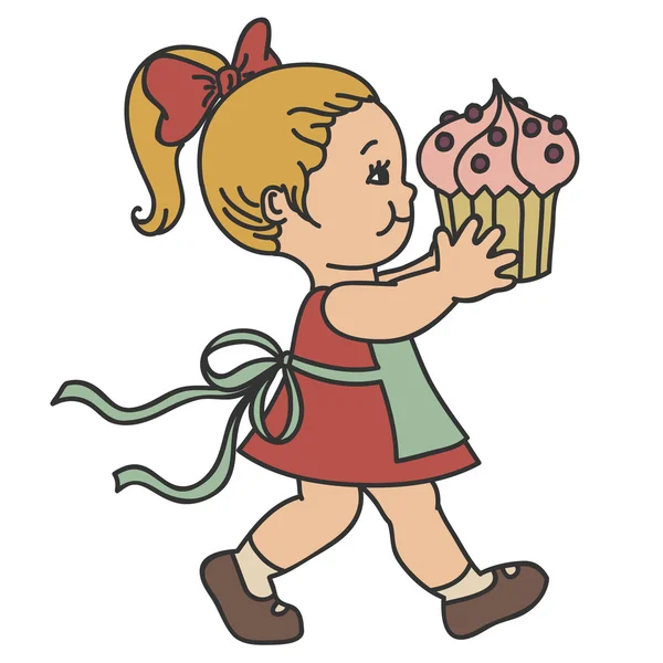 Petite fille avec muffin — Image vectorielle