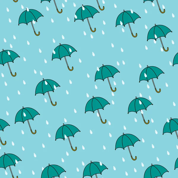 Seamless umbrella and rain background pattern in vector — Stock Vector