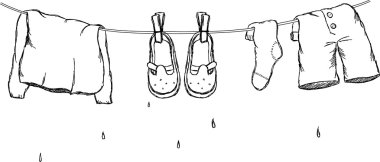 Laundry cord with wet clothes clipart