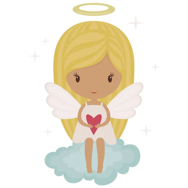 Angel chica en una nube con corazón — Vector de stock