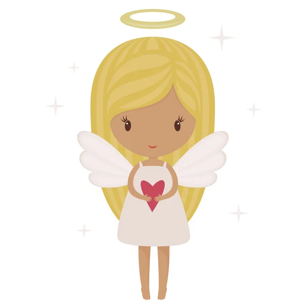 Angel girl isolated with heart — Stock Vector