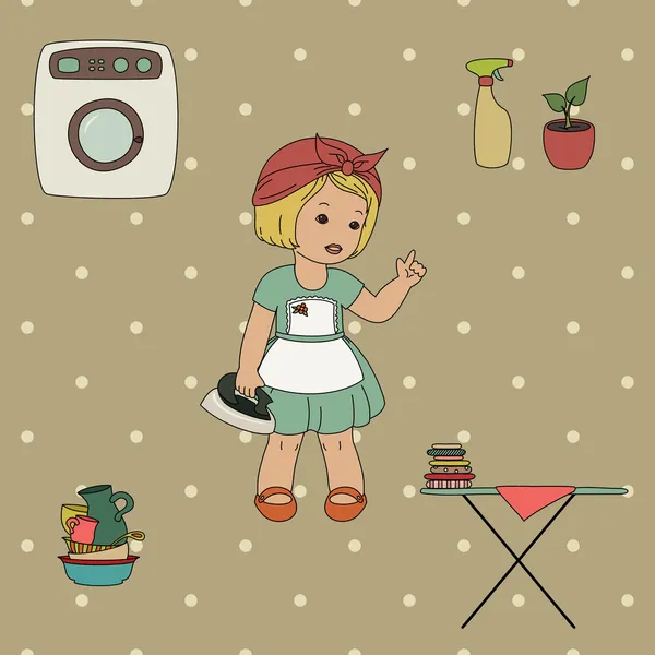 Vintage Clip Art Ikonen - kleine Hausfrau — Stockvektor