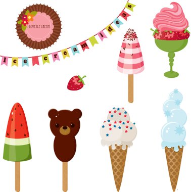 dondurma fikirler. renkli izole simgeler