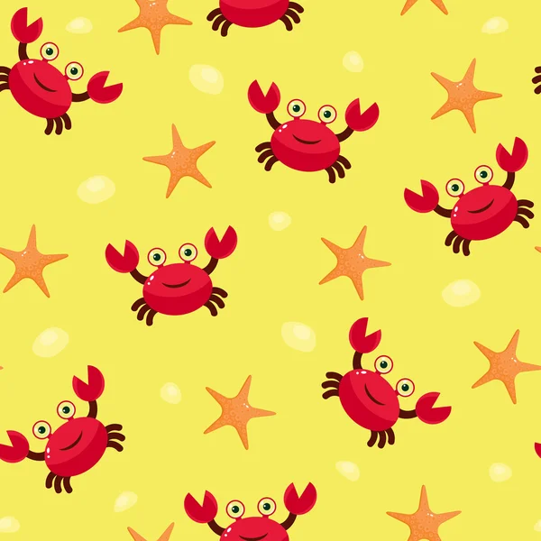 Sömlös bakgrund. krabba och sjöstjärna — Stock vektor