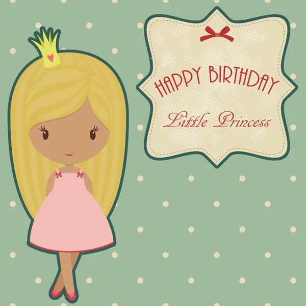 Princess retro birthday card — Stock Vector