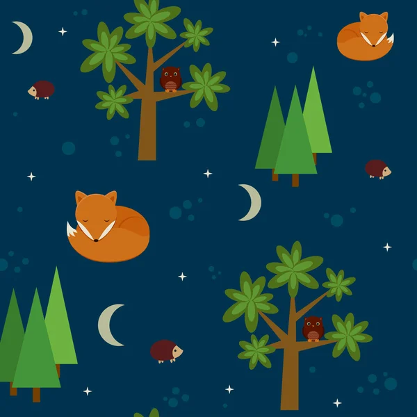 Erdőben éjszaka zökkenőmentes háttérkép — Stock Vector