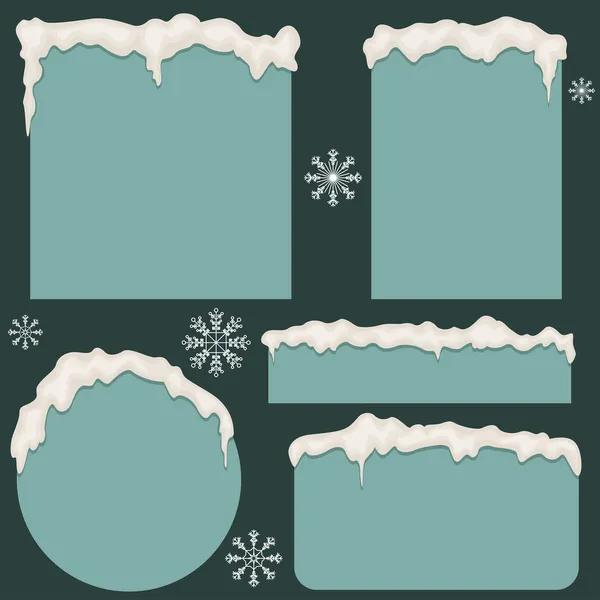 Fronteras nevadas y copos de nieve — Archivo Imágenes Vectoriales