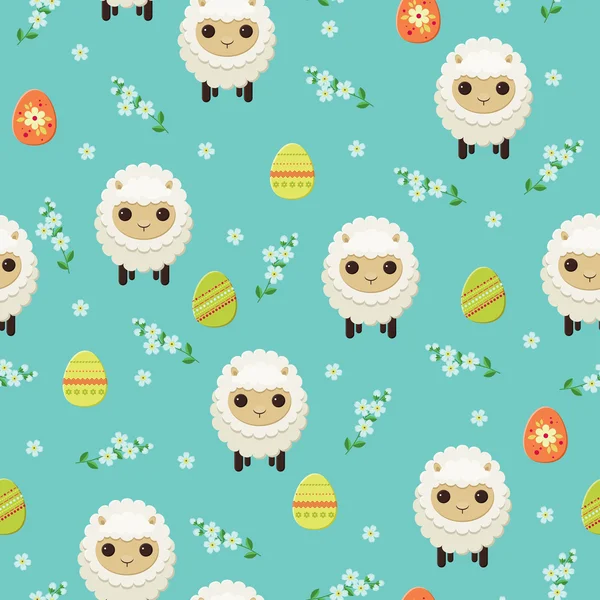 Easter seamless pattern. Sheep and Easter eggs — Stock Vector