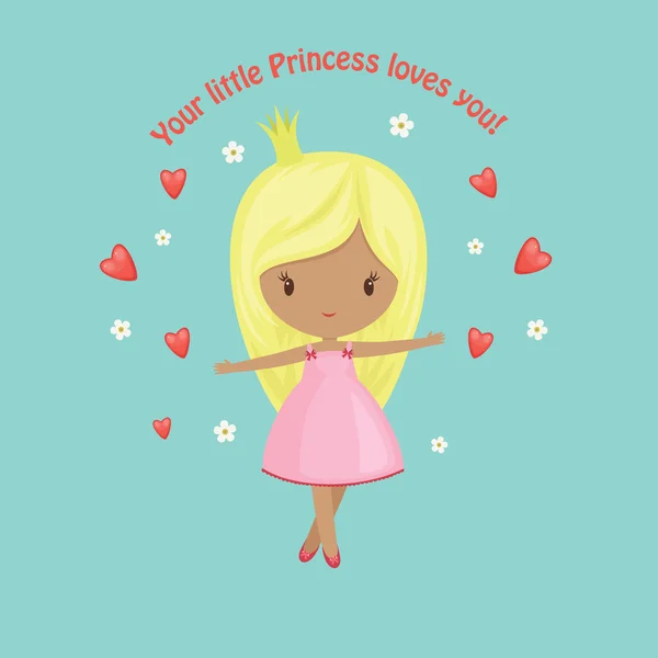 Cute little princess with hearts — Stock Vector