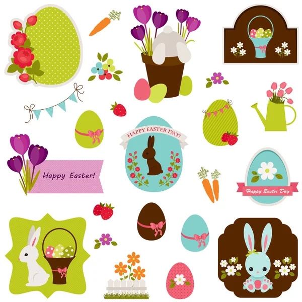 Easter icons, labels, stickers and tags design. Isolated over wh — Stock Vector