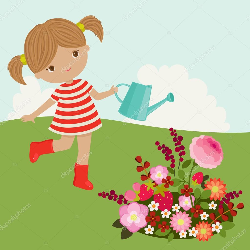 Little girl watering the flowers outdoor Stock Vector Image by ©Natalie-art #44291093 Little girl watering the flowers outdoor Stock Vector Image by ©Natalie-art #44291093