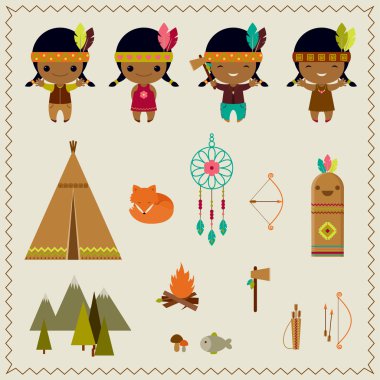 American indian clipart icons design  