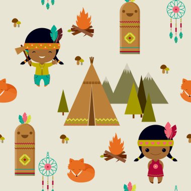 Amerikan yerlileri clipart sorunsuz duvar kağıdı