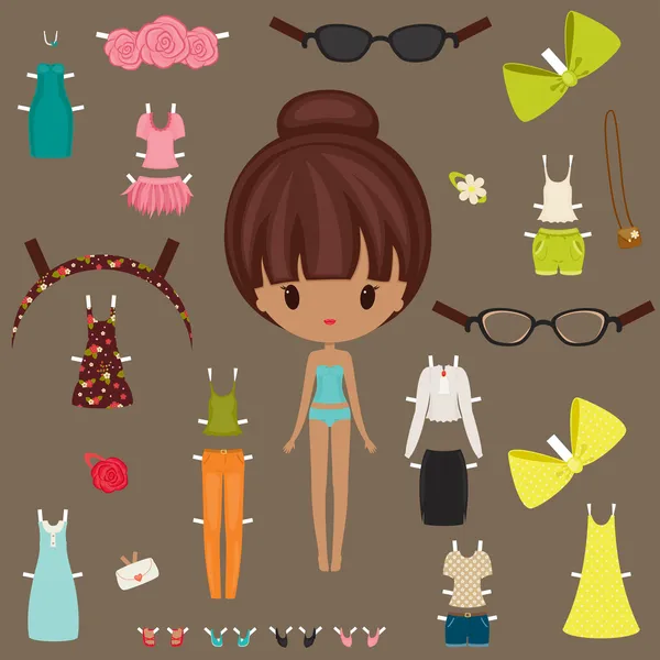 Dress up paper doll with body template — Stock Vector