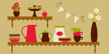 sofra ve dekoru ile mutfak rafları